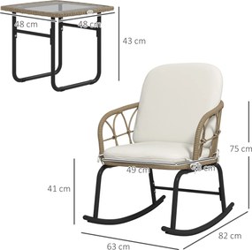 Outsunny Zestaw bujanych krzeseł w stylu boho, z PE-Rattanu, odporny na warunki atmosferyczne, Kremowy