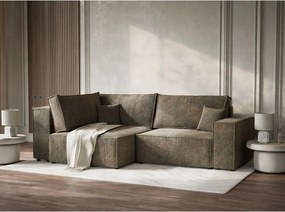 Brązowy rozkładany/ze schowkiem narożnik z tkaniny szenilowej (lewostronny/w kształcie litery L) Tonga – Maison de Rêve