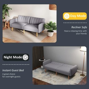 HOMCOM Sofa do spania, dwuosobowa sofa materiałowa, z funkcją spania, polyester stylizowany na len, drewno kauczukowe, 173 x 75 x 73 cm, szara
