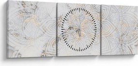 Obraz białej mandali (z zegarem) (90x30 cm)