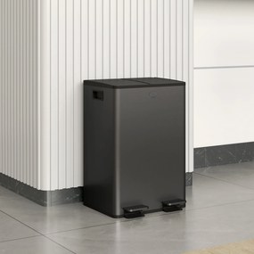 HOMCOM 2 x 28 L podwójny kosz na śmieci, otwieranie pedałem, łatwy do czyszczenia, stal nierdzewna, tworzywo sztuczne, czarny | Aosom PL