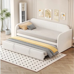 Sofa rozkładana 90/180x190 cm z wysuwanym łóżkiem i stelażem - beżowy len (bez materaca)