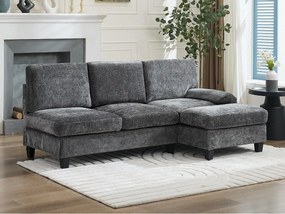 Kanapa narożna 3-osobowa w kształcie litery L - 194x118x81 cm - Modułowa - Miękkie poduszki - Len - Szary