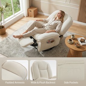 HOMCOM Fotel Relaksacyjny, Obracany Fotel z Funkcją Kołysania i Rozkładania, Głębokie Siedzisko, Grube Oparcie, Łatwy Montaż, Kremowy | Aosom PL