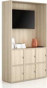 Szafka biurowa FRAME, 6x drzwi, z wnęką, 1299 x 450 x 2162 mm, zamek cylindryczny, dąb naturalny