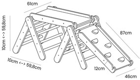 Szaro-naturalna drabinka pikler z litego drewna sosnowego 265x61x60 cm Montessori – Meowbaby