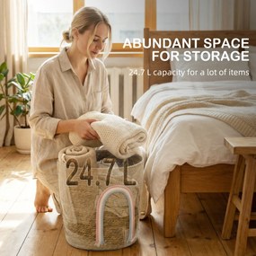 HOMCOM Kosz do przechowywania 24,7L z dekoracją tęczową, duży pleciony kosz do łazienki, sypialni, naturalny | Aosom PL