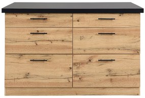 Wyspa kuchenna z 6 szufladami z MDF i metalu - Czarny i Naturalny jasny - ALEGRITA