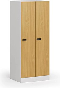 Szafa ubraniowa S1 obniżona 2-drzwiowa, 1500 x 600 x 500 mm, zamek mechaniczny z kodem, drzwi laminowane, buk