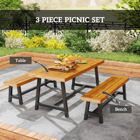 Outsunny 3-elementowy zestaw mebli jadalnianych z drewna dla 4 osób Stół i 2 ławki Teak