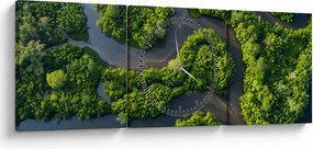 Obraz - Krajobraz leśny z rzeką (z zegarem) (90x30 cm)