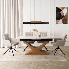 Zestaw Stół Rozkładany Ceramiczny ALICANTE 160-200 cm Biały Marmur/Dąb i 4 Krzesła AKITA Szare