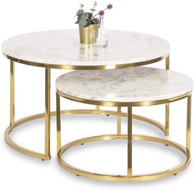 Zestaw Stolików Kawowych OLIS MAX 60 cm/80 cm Marmur Złoty Glamour