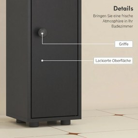 kleankin 180 cm wąska szafka łazienkowa, stojak na papier toaletowy z otwartymi półkami, 2 szafki, Czarny | Aosom PL