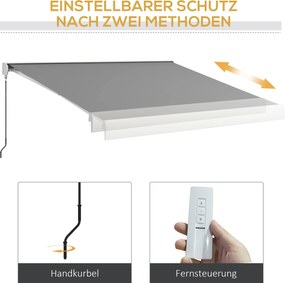 Outsunny Markiza, elektryczna/ręczna, w pełni kasetowa, pilot zdalnego sterowania, rama aluminiowa, 4 x 3 m, Jasnoszary