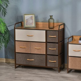 HOMCOM Komoda z 7 szufladami z tkaniny lnianej z metalowym stelażem do salonu, 80x29x78,5 cm | Aosom PL