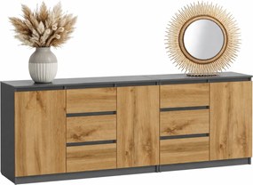 Podwójna nowoczesna komoda 200 cm antracyt + dąb wotan F6-H76