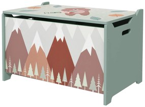 ZONEKIZ Skrzynka do Przechowywania, Skrzynia na Zabawki, Pokrywa na Zawiasie, Uroczy Motyw, Zielona