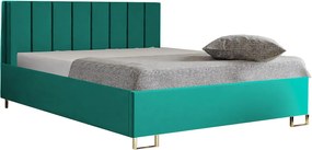 Łóżko tapicerowane MALIBU, wezgłowie, obicie VELUTTO, pojemnik na pościel, podnośnik gazowy, wysokość spania 39 cm, 120x200 cm, Zielony