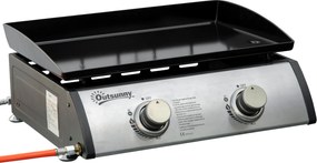 Outsunny Grill gazowy z 2 palnikami, wąż, płyta do grilla nieprzywierająca, stal nierdzewna, Kolor: Srebrny, 48,5 x 46 x 21 cm