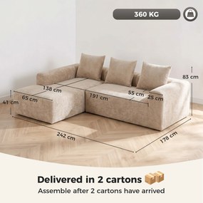 HOMCOM Narożnik z szezlongiem, bezramowa sofa w kształcie L z chenille, głębokie siedzisko, sprężyny kieszeniowe, beżowy | Aosom PL