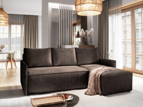 Masseno Narożnik PERUSI z funkcją spania i pojemnikiem na pościel Narozniki L, Rozkładana sofa - Brązowy, POSO 06