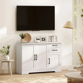 HOMCOM Sideboard z 2 szufladami, nowoczesna szafka do przechowywania, regulowana półka i 3 drzwi, Biały | Aosom PL