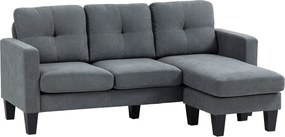HOMCOM Sofa narożna L z obustronnym szezlongiem, Sofa polstrowana, Ciemnoszara