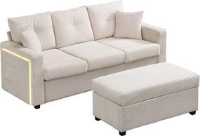 Kombinacja nowoczesnej kanapy 184x84.5x85.5cm - z ruchomym podnóżkiem i oświetleniem LED - z bocznymi kieszeniami - dowolna konfiguracja - ​​Beżowy​