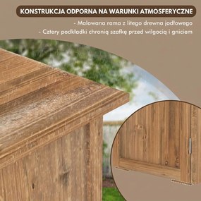 Outsunny Szafka na Narzędzia Ogrodowe z Podwójnymi Drzwiami, Zamknięcie Magnetyczne, Odporna na Warunki Pogodowe, Drewno Naturalne, 77S x 55G x 72W cm, Brązowy