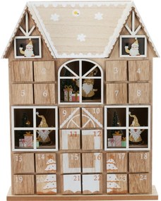 Kalendarz adwentowy z lampkami LED Santa´s house brązowy, 29 x 7 x 37 cm