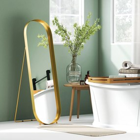 HOMCOM Lustro całego ciała z ramą metalową, 160 x 50 cm, złota rama, do salonu, sypialni