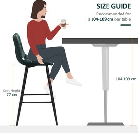 HOMCOM Stołki Barowe 2 szt., Nowoczesny Design, Miękkie Siedzisko, Stalowa Rama, 42 x 47 x 105 cm, Zielony