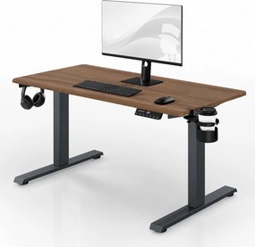 Biurko elektryczne z regulacją wysokości ergonomiczne antracytowe/orzech,1200x600 mm: ARIA