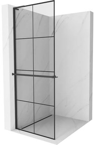 Mexen Kioto+ L ścianka prysznicowa z półką Walk-in 70 x 200 cm, czarna kratka, czarna - 800-070-123-70-77
