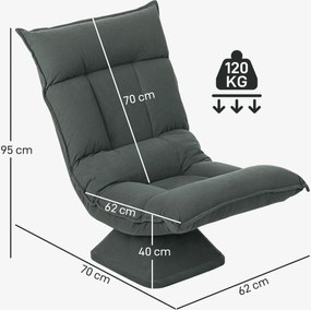 HOMCOM Krzesło podłogowe z pięciostopniową regulacją oparcia, obrotowe, nowoczesne krzesło tapicerowane, Ciemnoszary