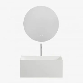 Zestaw Wiszących Mebli Łazienkowych Z Żywicy Zintegrowany Z Umywalką I Oświetleniem Led Nerine Biała - Sklum