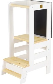 Kitchen helper z tablicą drewniany pomocnik kuchenny dla dziecka, biały z elementami naturalnymi - meowbaby®