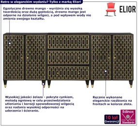 Czarna długa komoda w stylu retro - Rebex 12X