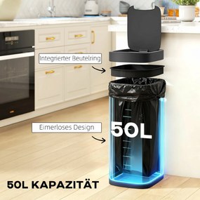 HOMCOM 50 l kosz z sensorem, bezdotykowy kosz kuchenny z czujnikiem ruchu, odporny na odciski | Aosom PL