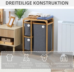 HOMCOM Kosz na Pranie z Bambusa 3 Wyjmowane Kosze Naturalny Szary 50x32x697cm | Aosom PL