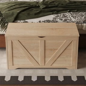 Drewniana duża skrzynia przechowywania jasny brąz kufer ławka loft 100cm