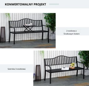 Outsunny Ławka Ogrodowa z Rozkładanym Stołem Metalowa Czarna Elegancka i Funkcjonalna 150x585x90cm | Aosom PL