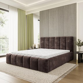 Masseno Łóżko Tapicerowane ATTORA z pojemnikiem na pościel 140x200 cm - Brązowy, LUMO 40