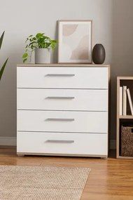 Minimalistyczna komoda Kaloe C4 - biała + dąb sonoma