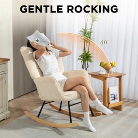 HOMCOM Vintage Fotel Huśtawkowy, Zakrzywione Płózki, Gruba Wyściółka, Buk i Stal, Beżowy