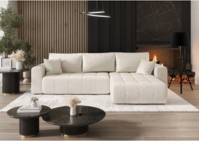 Narożnik z funkcją spania MILO Monolith 02 kremowy prawy sofa w kształcie L z pojemnikiem na pościel sofa do salonu, sofa rozkładana, sofa z pojemnikiem