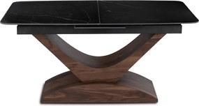 Zestaw Stół Rozkładany Ceramiczny ALICANTE 160-200 cm Czarny/Orzech i 4 Krzesła Tapicerowane EDRICK Brązowe