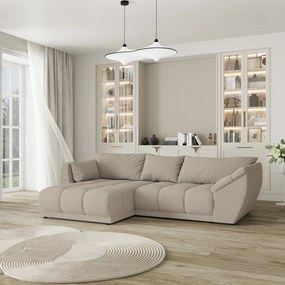Masseno Narożnik ORENTI z funkcją spania i pojemnikiem na pościel Narozniki L, Rozkładana sofa - Beżowy, QUELLE 05