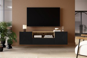 Szafka RTV Asha 167 cm wisząca z szufladą i wnęką - artisan / czarny mat